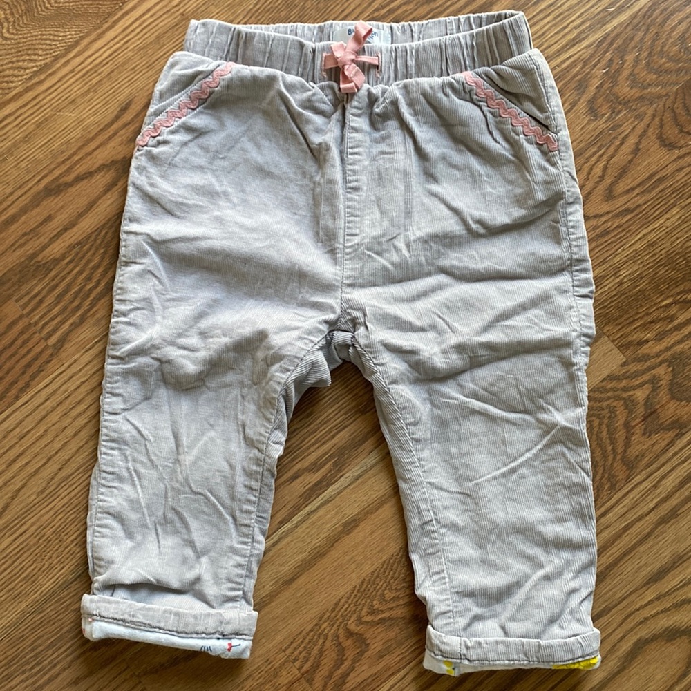 Baby Boden 18-24mo gray/pink cotton corduroy jersey-lined pants